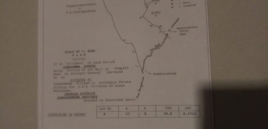 Land for Sale – Kithulgala